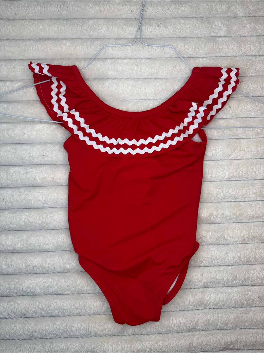 Janie and Jack Red One-Piece Swimsuit with White Ruffle Trim